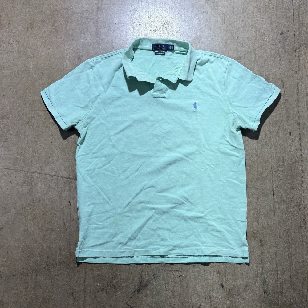 Polo Ralph Lauren Polo Shirt Mens Medium Green Custom Slim Fit Embroidered Pony